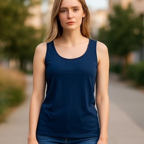 Choices Petite Large Knit Sleeveless Tunic Soft Blue Nautical Outdoor Summer - Picture 1 of 7